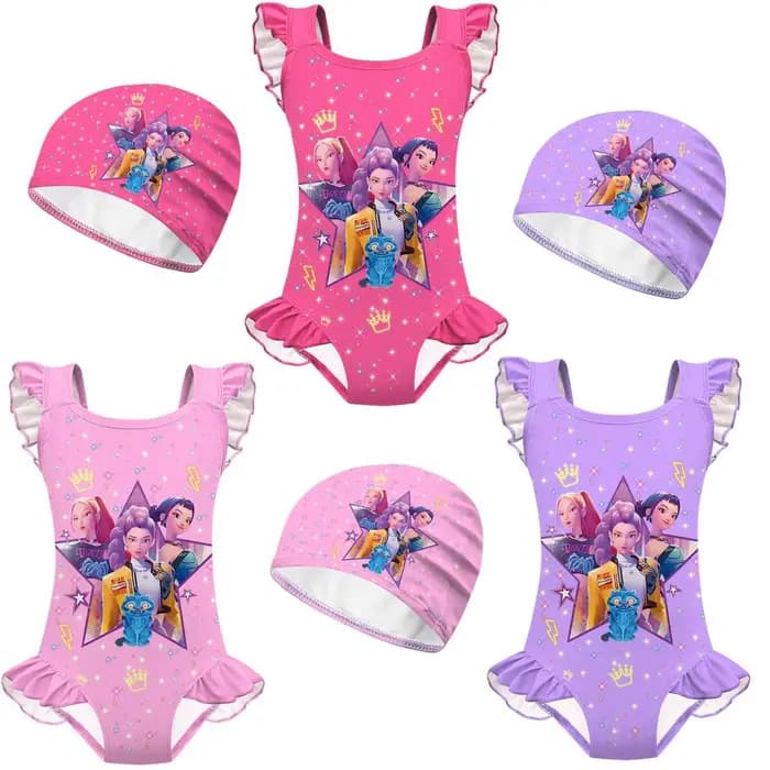 Maillot de bain Kpop pour filles, maillots de bain une pièce K-pop, ensemble de maillots de bain pour petites filles