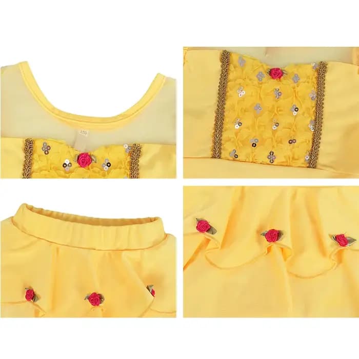 Maillot de bain pour filles sur le thème de Belle, inspiré de La Belle et la Bête, avec broderie florale et lunettes de soleil assorties pour fête au bord de la piscine