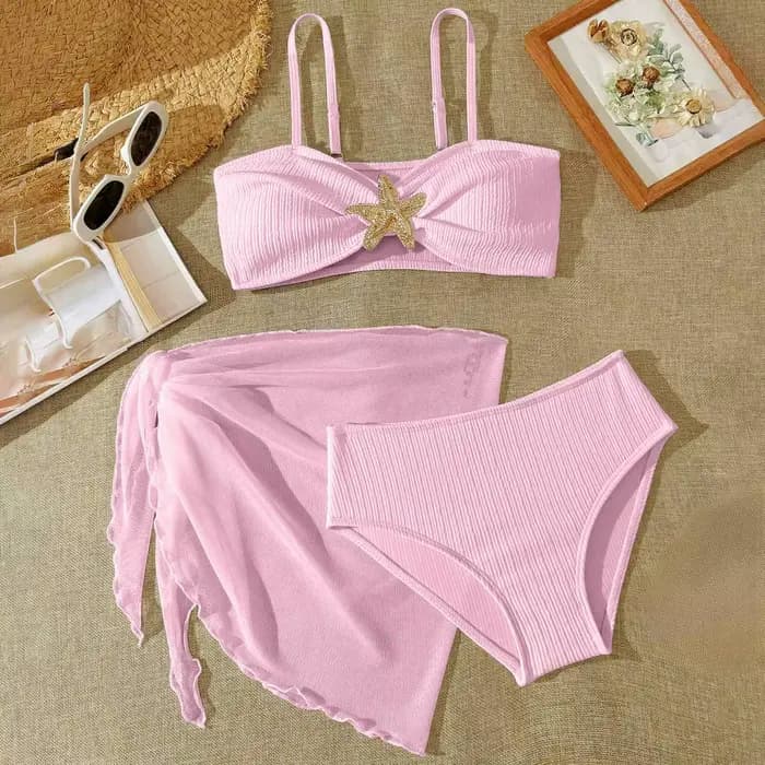 Maillot de bain 3 pièces pour fille, ensemble bikini à bretelles spaghetti, maillot de bain avec paréo, maillot de bain pour fille de 12 ans, купальник детский