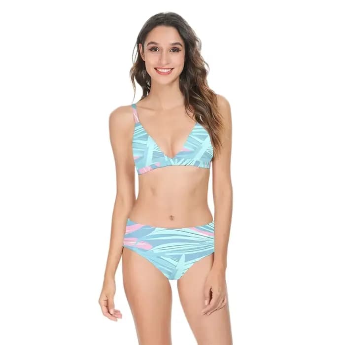 Femmes Sexy Bikini maillot de bain taille haute imprimé géométrique décontracté à la mode dos nu maillots