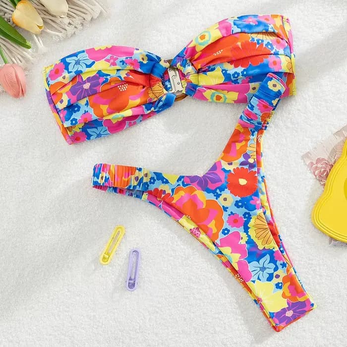 Ensemble Bikini plissé sans bretelles femmes maillot de bain