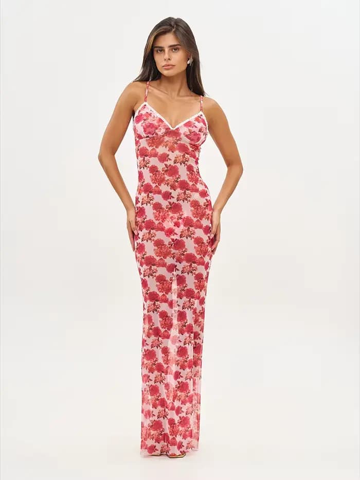 Robe longue de plage imprimée en maille