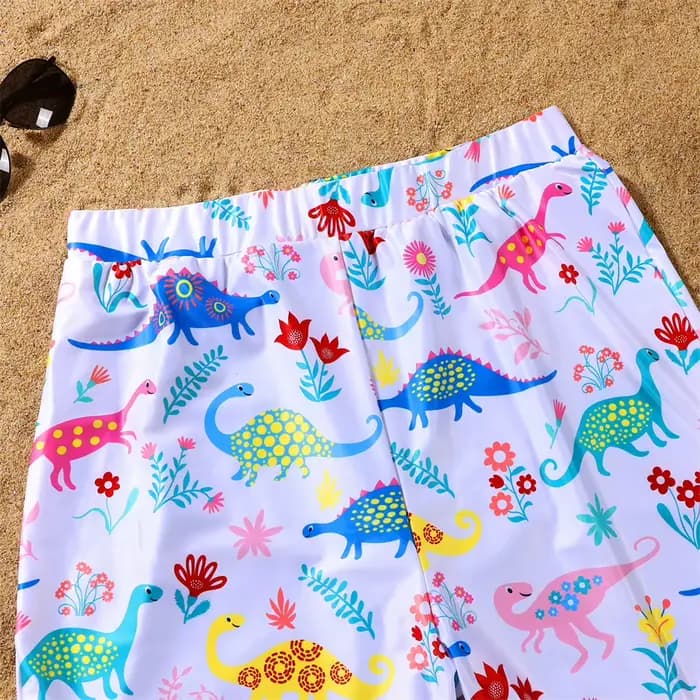 Maillot de bain dinosaures, tenues assorties pour la famille, col en v, mère et fille, robes mère et moi, vêtements père fils, Shorts de bain