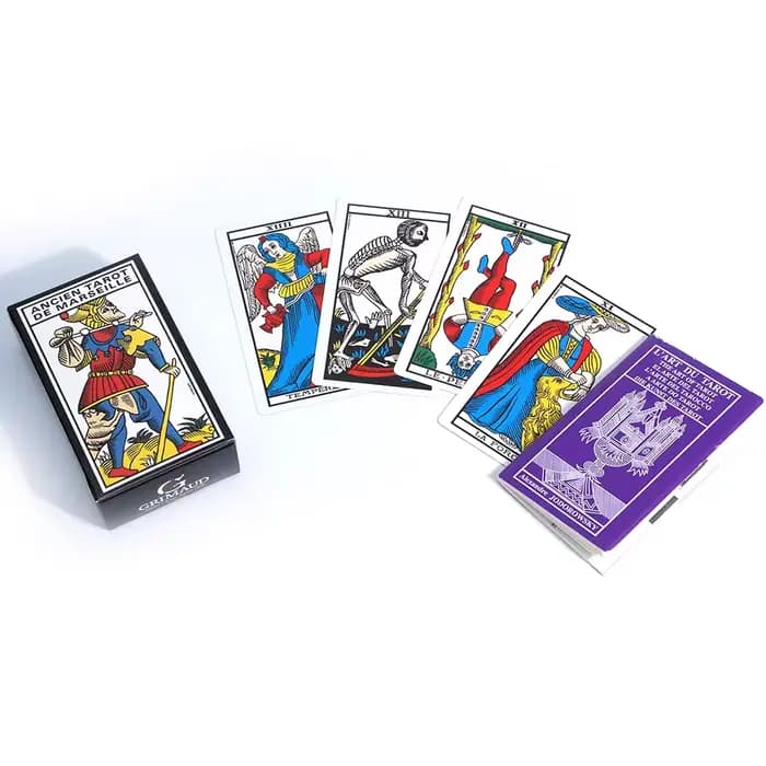 Version française. Tarot de Marseille, ensemble complet de 78 cartes, jeu de tarot de Marseille vintage original avec guide, cartes de divination