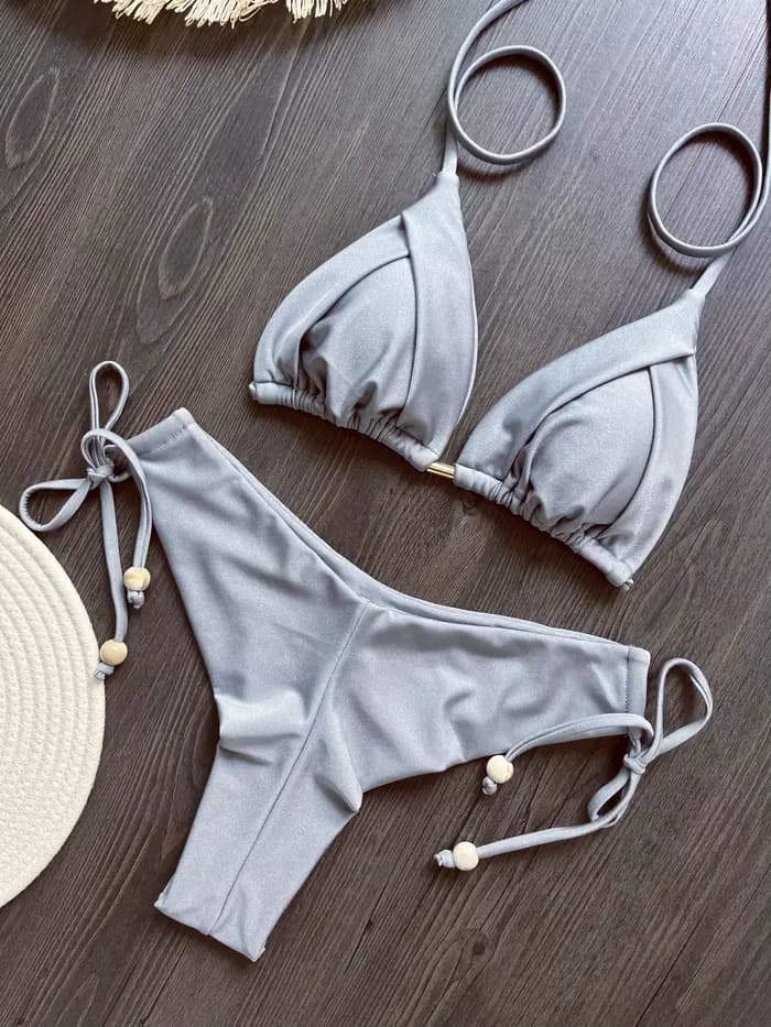 Été brésilien Bikini ensemble femmes Sexy haut bandeau string bas 2 pièces ensemble maillot de bain push-up à lacets maillot de bain maillots de bain