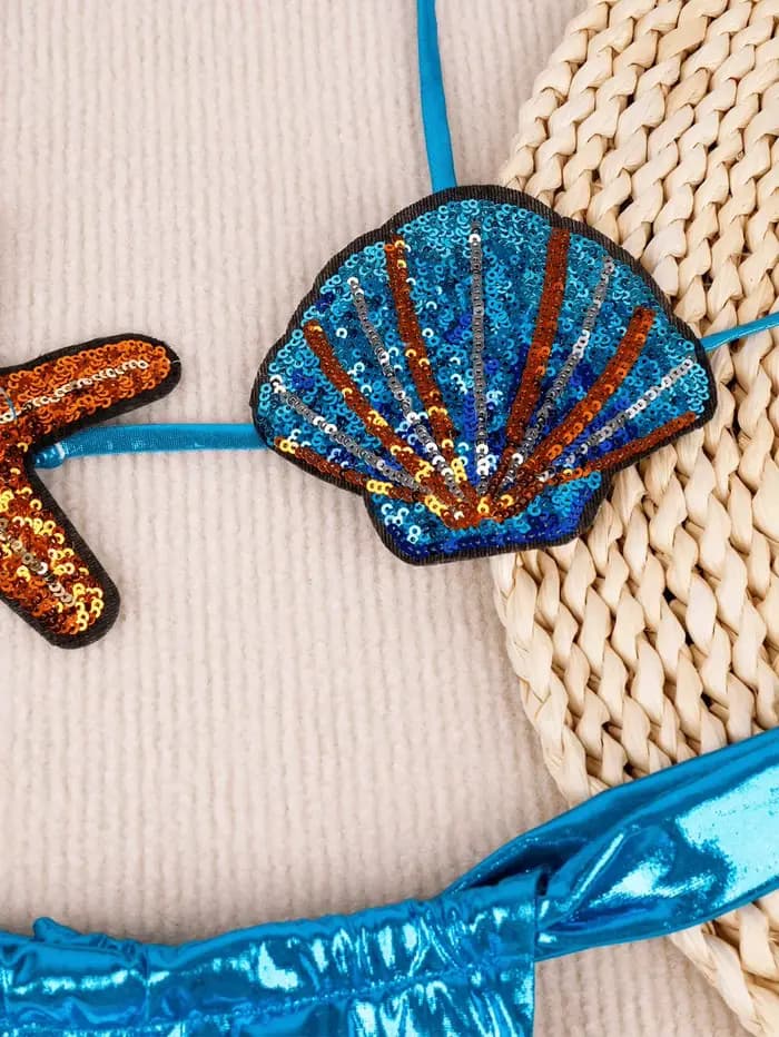 Maillot de bain à paillettes brillantes pour femmes, ensemble deux pièces, coquillage, étoile de mer, sexy, push-up, plissé, culotte tanga, brésilien, pour la plage, micro, 2025
