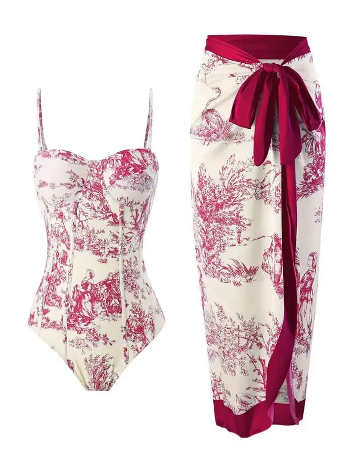 Strppy imprimé maillot de bain une pièce avec robe de plage 2025 femmes Sexy Push Up maillots
