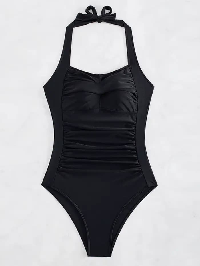 Maillot de bain une pièce noir uni pour femmes