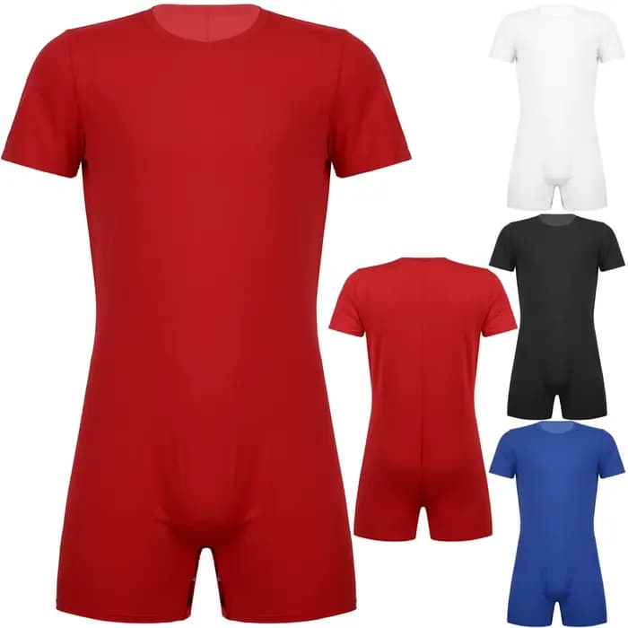 Maillot de bain à col rond pour hommes, manches courtes, combinaison, maillots de bain décontractés, fermeture éclair invisible, une pièce, barboteuses, combinaisons d'été sportives
