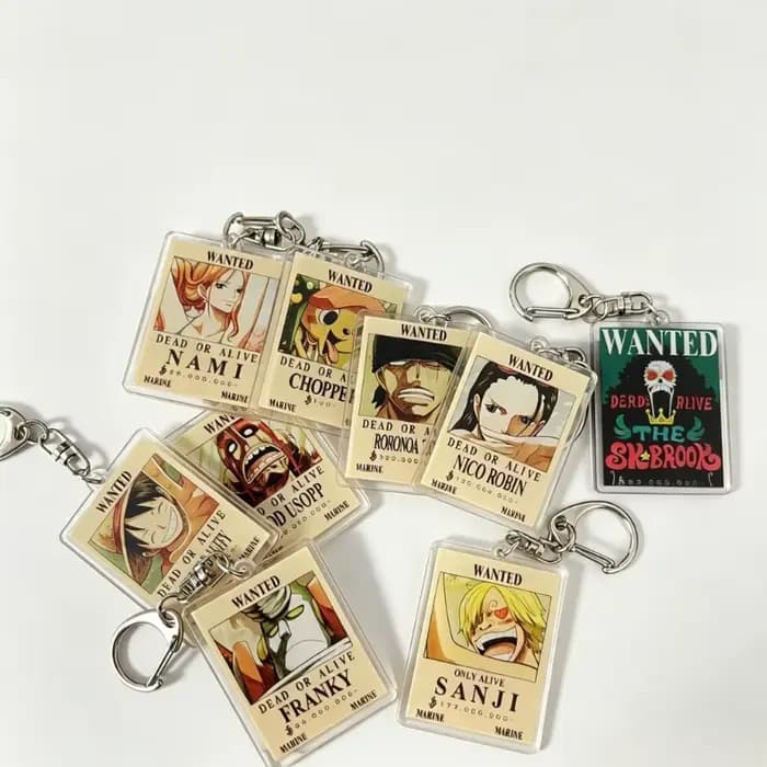 Porte-clés en acrylique One Piece, motif affiche de recherche de récompense, style dessin animé mignon, pendentif pour sac à dos d'étudiant, marchandise d'anime en gros