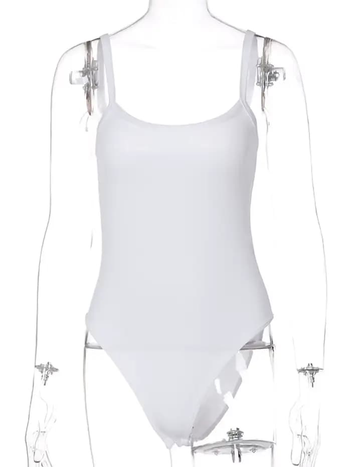 Sangle solide moulante Sexy corps décontracté basique blanc été Body haut pour femme sans manches pure