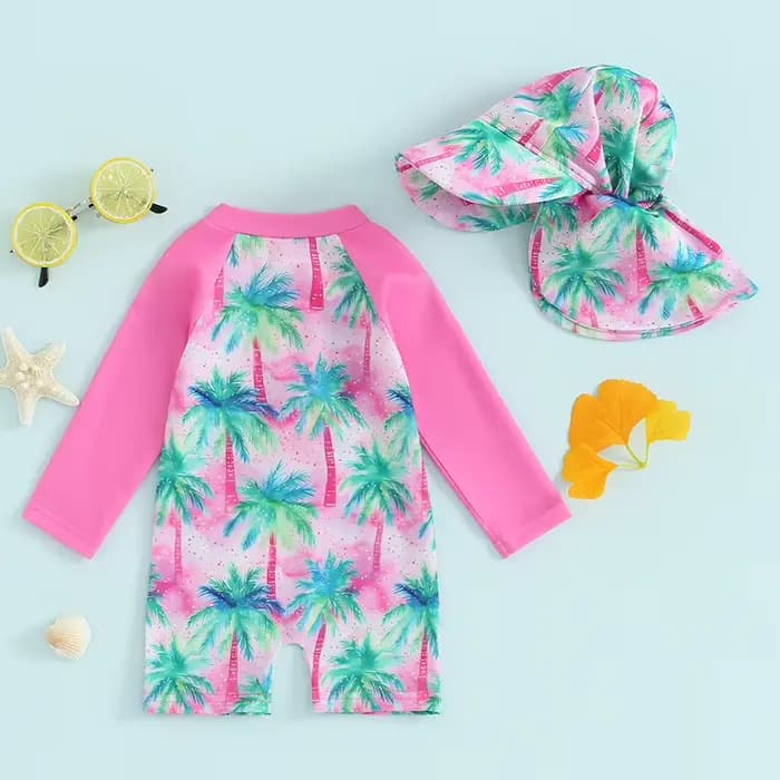 Veoraitiin-Maillot de bain pour nouveau-né fille, manches longues, fermeture éclair, protection anti-éruption, plage, été
