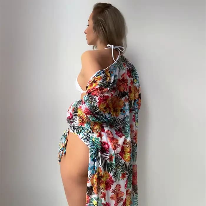 Maillot de bain à imprimé floral pour femmes, bikini dos nu, taille haute, sexy, rembourré, noir, blanc, orange, 3 pièces
