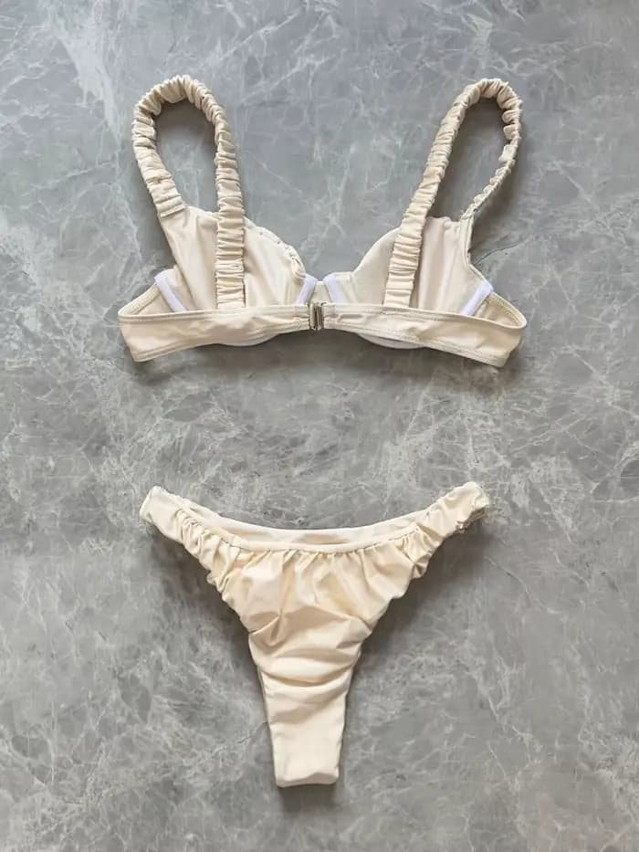 2025 nouveau Sexy taille basse Bikini ensemble Push Up maillots de bain femmes solide blanc maillot