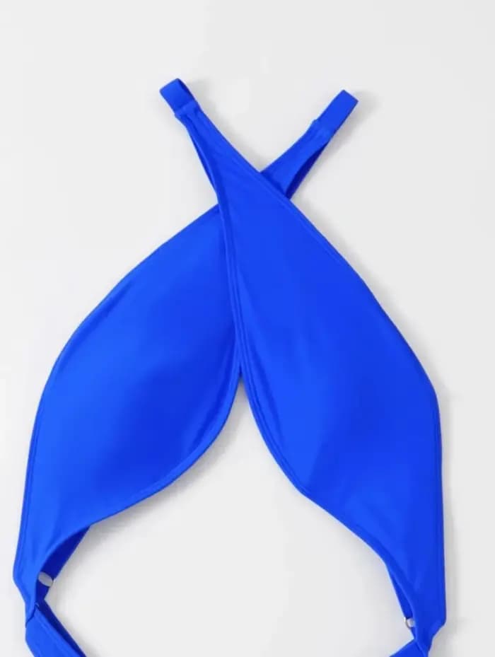 Maillot de bain une pièce sexy bleu et noir 2026 pour femme, dos nu, micro bikini, avec découpes, push-up et bretelles croisées