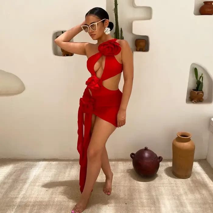 Maillot de bain 2026 Red Flower avec paréo
