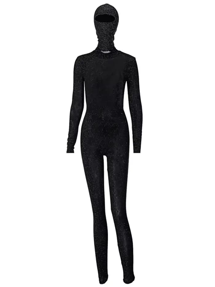 Combinaison noire à manches longues pour femme, dos nu, batterie con, barboteuse, combishort, document solide, mode streetwear, automne, hiver, 2025