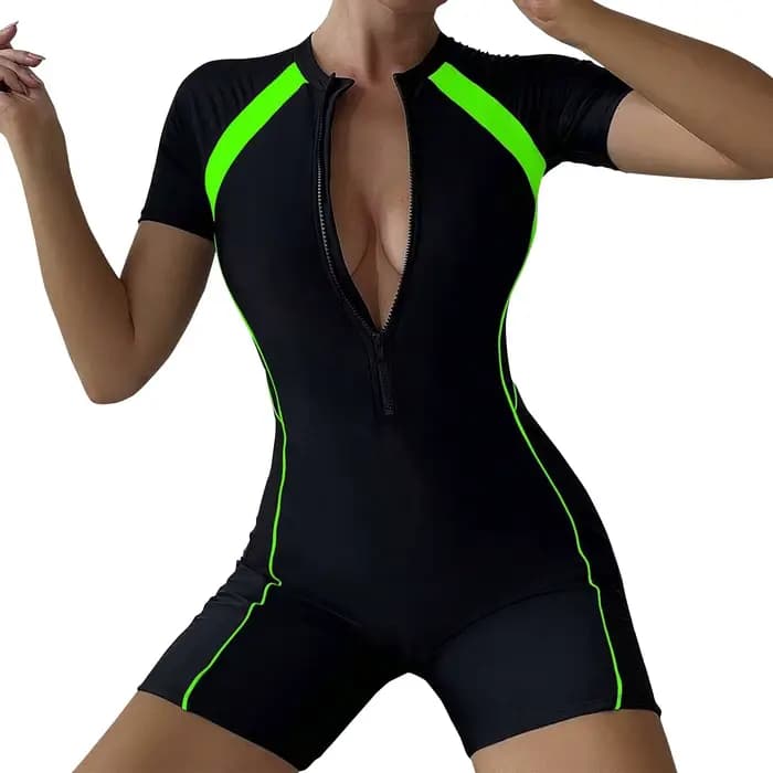 Maillot de bain une pièce à manches courtes et fermeture éclair pour femme