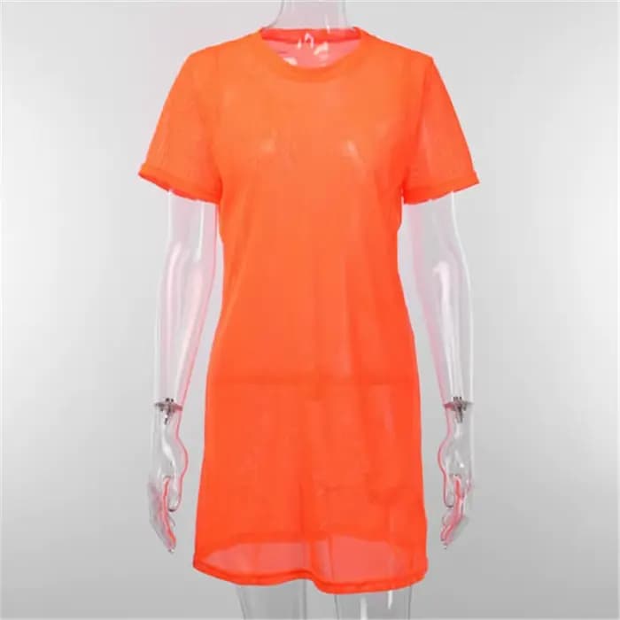Robe de plage en résille pour femme, mini-robe de plage fluorescente verte et orange, paréo de bain pour l'été