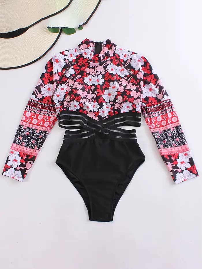 Maillot de bain de surf 2026 à manches longues imprimé floral pour femme