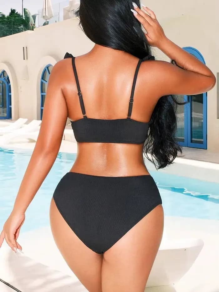 Maillot de bain bikini sexy rayé à volants pour femme 2026 – Ensemble deux pièces taille haute, maillot de bain push-up monokini