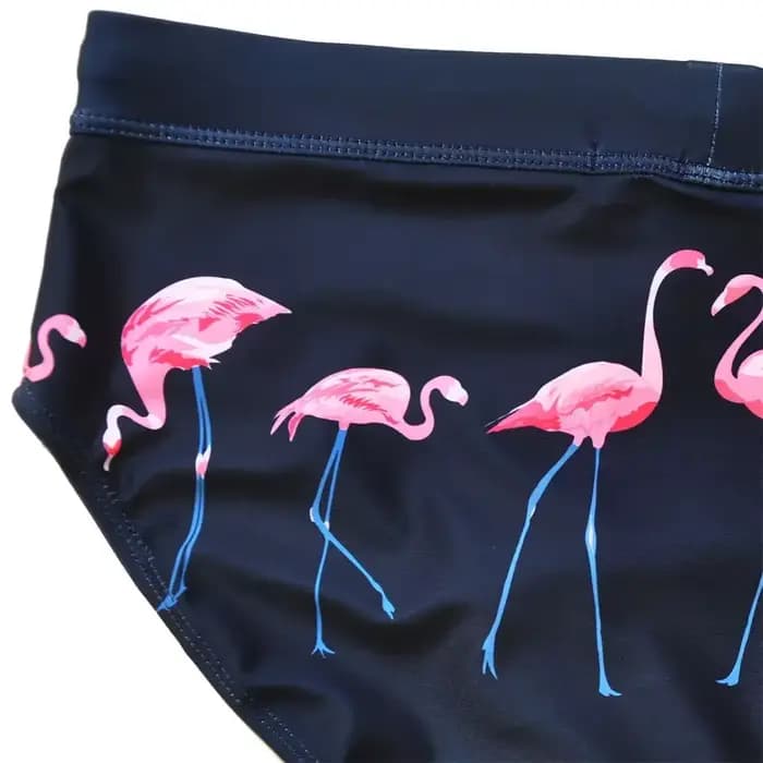 Slip de bain imprimé flamant rose pour homme, short de surf, boxer de plage, maillot de bain, bikini imbibé, bleu marine