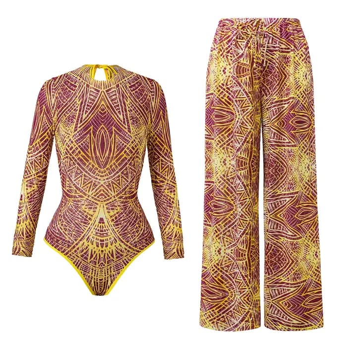 Maillot de bain en maille avec pantalons longs et robe de bain