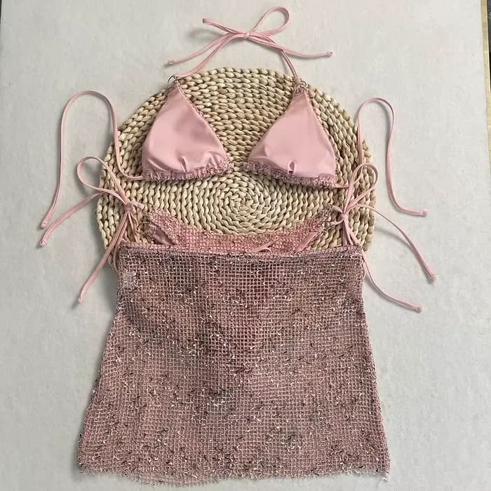 DEBAIOR Maillot de bain brillant avec jupe Cover-Up 2025 Ensemble bikini 3 pièces pour femme