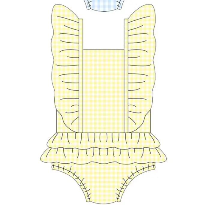 Nouveau maillot de bain une pièce à volants imprimé à carreaux uni pour fille, style vacances en bord de mer en soie de lait
