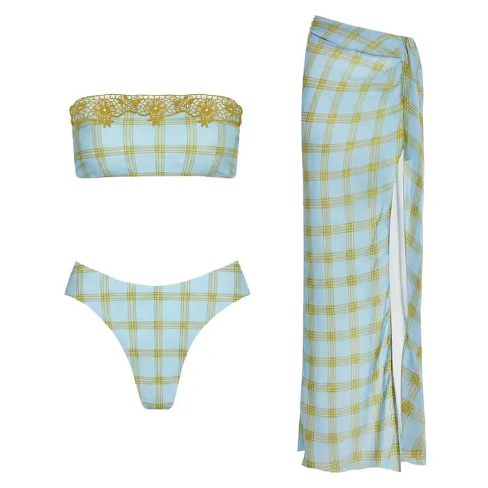 Maillot de bain bikini sexy en dentelle avec jupe, taille haute, coupe brésilienne, pour femme, été