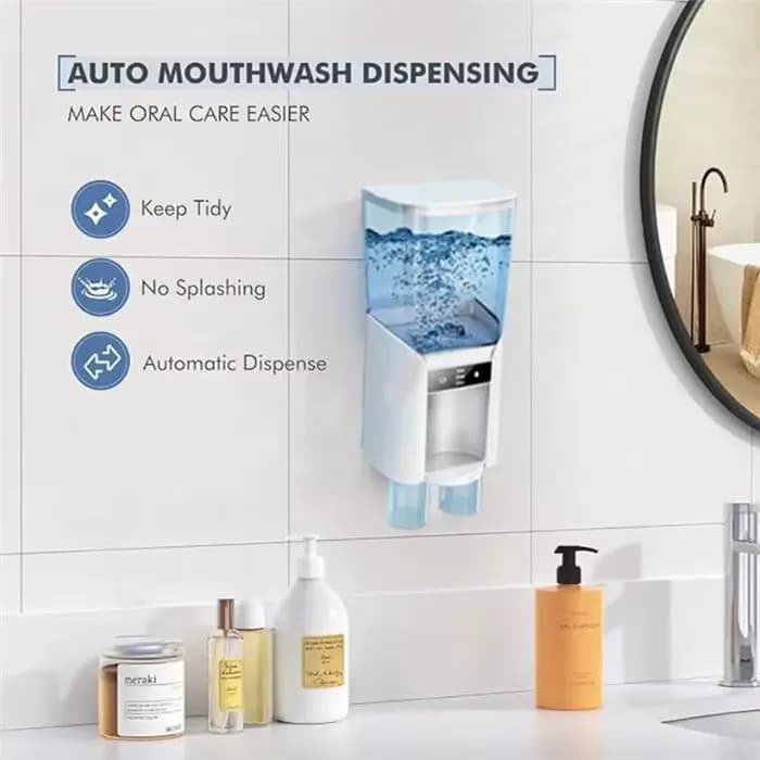 Distributeur automatique de bain de bouche A52Q, distributeur mural de bain de bouche pour salle de bain avec 2 gobelets magnétiques, adapté à tous les âges