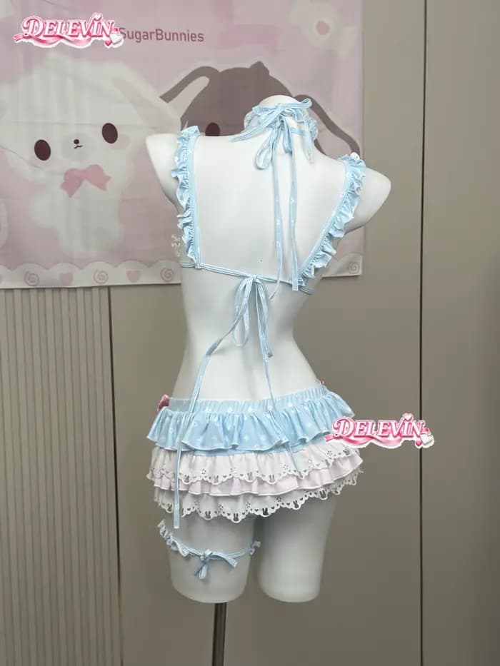 Ensemble de bikini Lolita Kawaii mignon, nouvelle collection d'été, maillot de bain deux pièces séparé, motif fraise, sexy