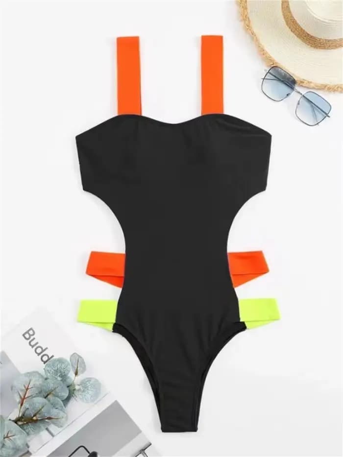 Maillot de bain une pièce sexy noir contrastant 2026 pour femme