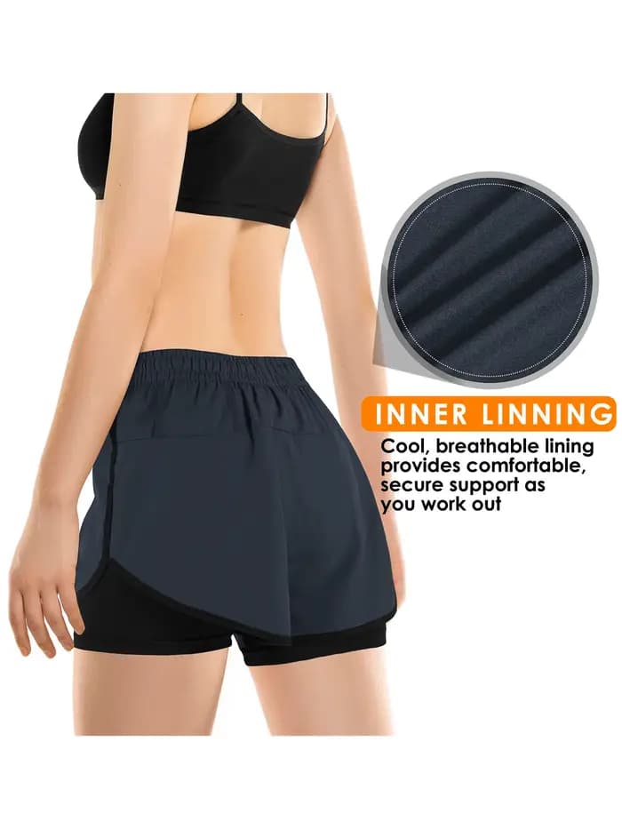 Shorts de course double couche pour femme, séchage rapide, longueur trois-quarts, style sportif décontracté, effet deux-en-un