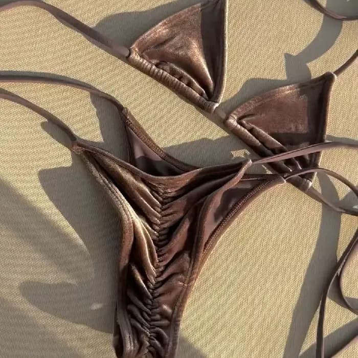 Nouveau Maillot de Bain Brésilien Sexy en Velours à Lacets pour Femme 2026 – Imprimé, Dos Nu, Biquini, Tenue de Plage pour Vacances
