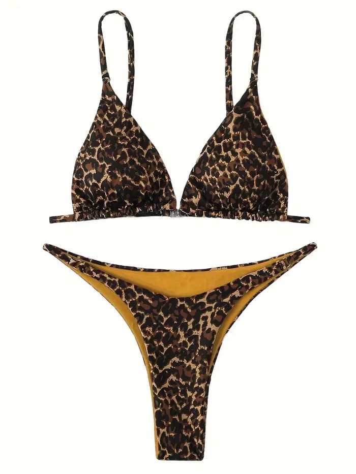 Maillot de bain sexy léopard brésilien pour femme, ensemble bikini deux pièces XS-L V1149
