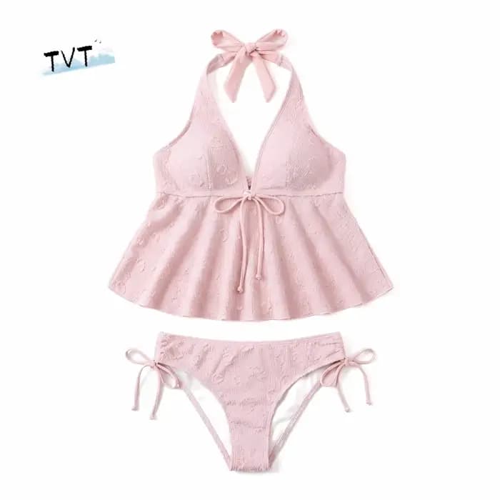 Maillot de bain deux pièces décontracté Y2K à col halter et nœud papillon
