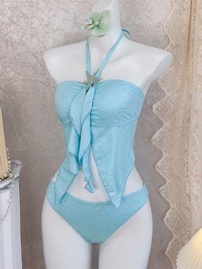 Nouveau Maillot de Bain Femme Deux Pièces S-XL, Tankini Halter avec Étoile Métallique, Ensemble Bikini M46
