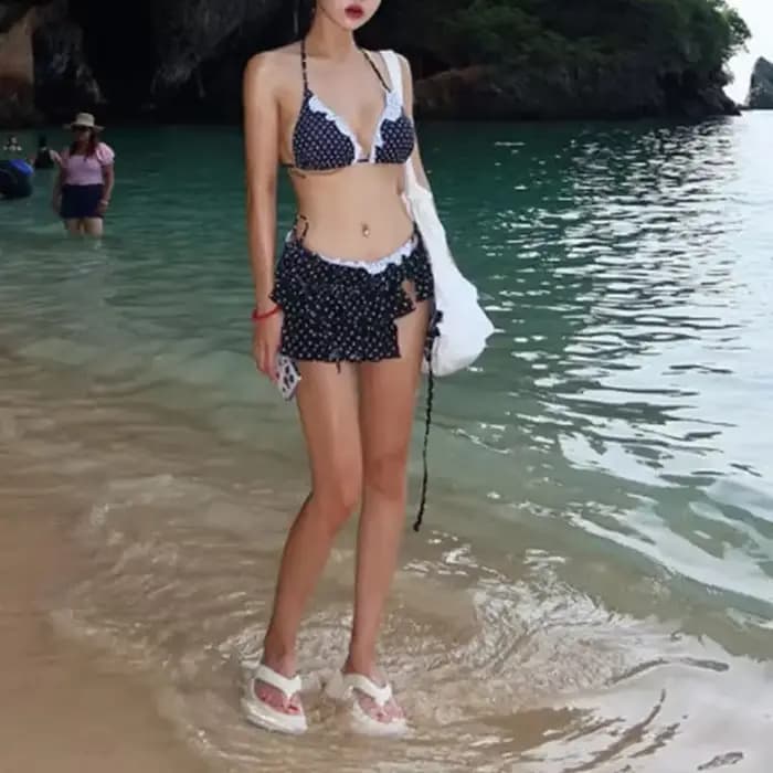 Maillot bain à pois pour femmes, Push Up, 3 pièces, fendu, avec jupe plage, ensemble costumes natation, 24BD