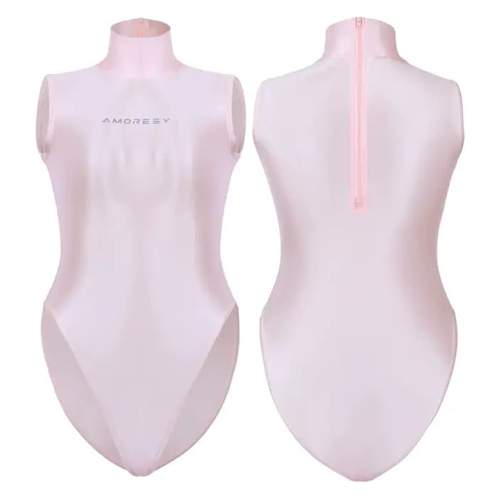 Maillot de bain AMORESY brillant ultra-fin transparent à col montant