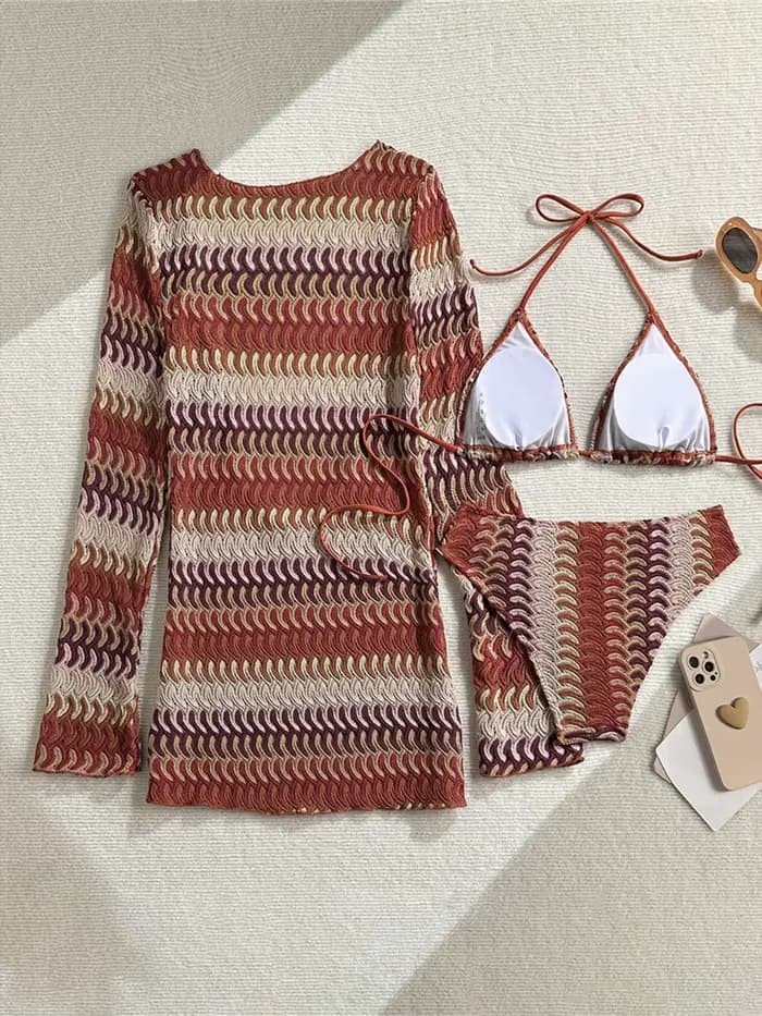 Maillot de bain marron à manches longues pour femmes