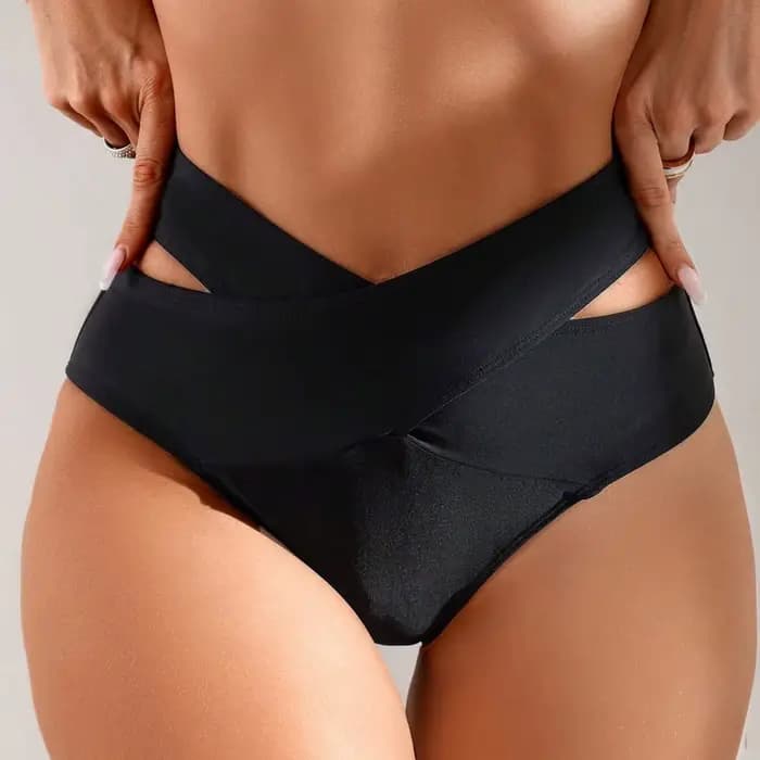 Slip de bain taille haute en V avec bretelles croisées, bas de maillot de bain uni pour femme, coupe latérale, bas de bikini, maillot de bain de plage