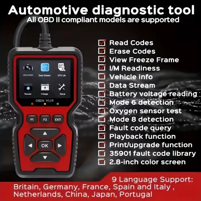 Scanner OBD2 V519 - Testeur de diagnostic de véhicule portable avec données en temps réel et test de batterie