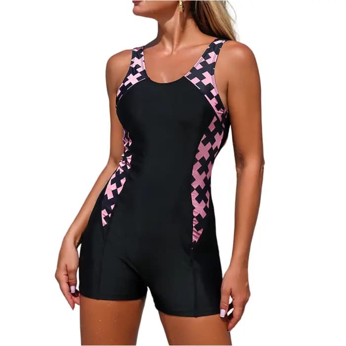 Maillot de bain une pièce imprimé patchwork, mode estivale, maillot de bain conservateur, pour la plage et la piscine, maillot de bain de compétition athlétique