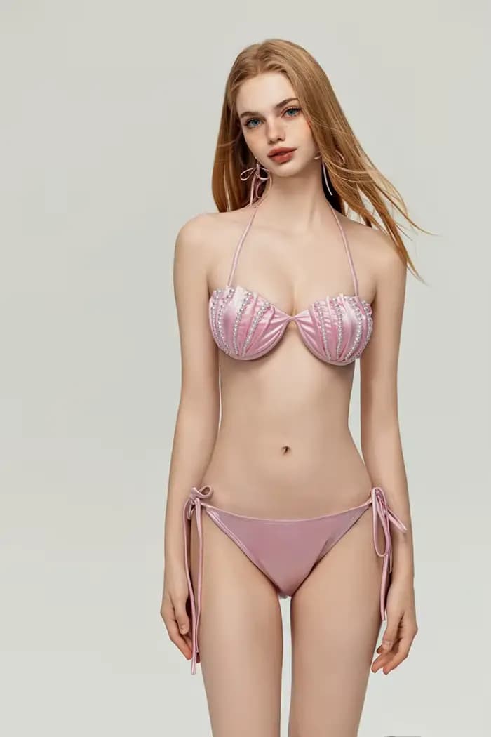 Ensemble bikini push-up, maillot de bain string pour femme, soutien-gorge à armatures, jupe en maille, maillot de bain 3 pièces, tenue de plage 2026, maillot de bain coquillages et perles