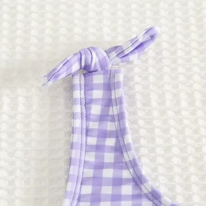 Nouveau été enfants maillot de bain fendu pour filles Bikini ensembles 5-14 ans taille haute violet Plaid fille maillots de bain maillot de bain