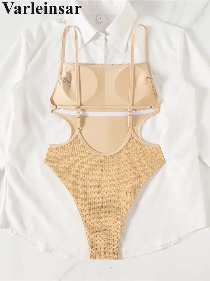 Nouveau Maillot de Bain Une Pièce Femme à Paillettes Brillantes