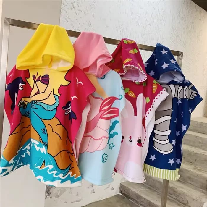 Serviette de bain à capuche pour enfants de 80-130 cm, poncho de plage pour enfants, peignoir pour enfants, poncho de surf à séchage rapide, robe en microfibre éponge