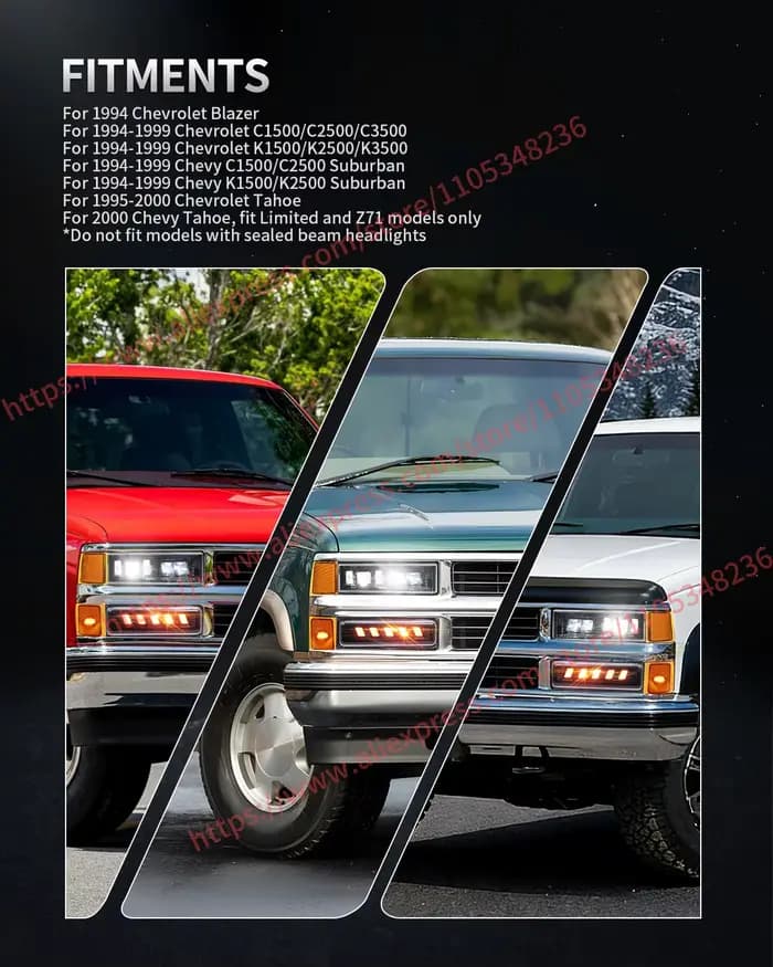Accessoires pour camionnettes Chevrolet de 1994 à 1999, Chevrolet Suburban C1500 C2500 C3500 Tahoe, Chevrolet K1500 K2500 K3500 Classic Truck Headlight