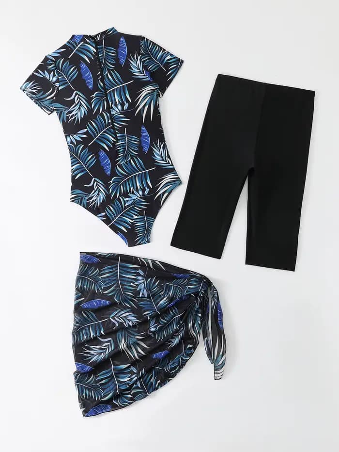 Ensemble de 3 pièces de maillots de bain imprimés pour femme 2026 – Tenue de surf et de plongée